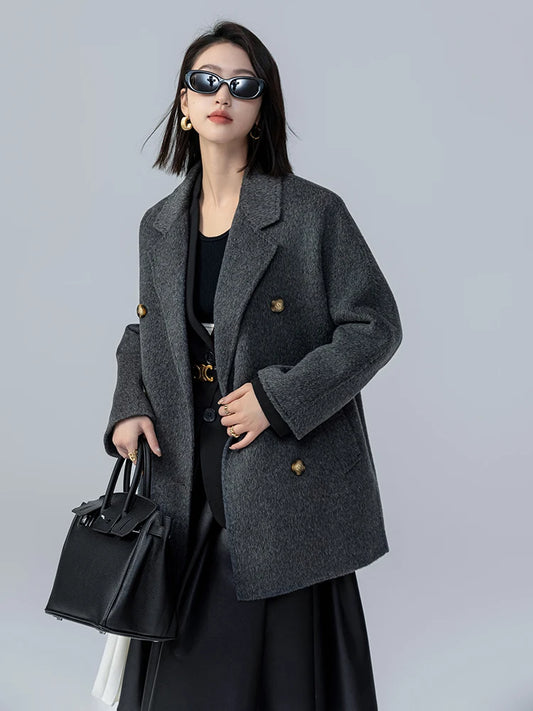 Mid-Length Women's  Camel  Double Breasted coat