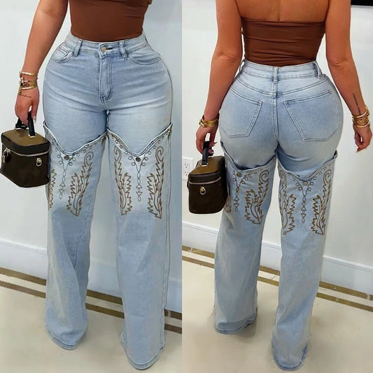 Fashion Woman Vintage Embroidery Denim