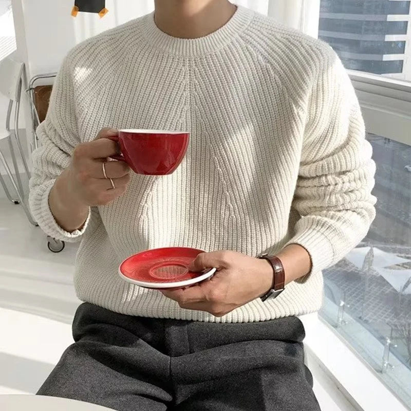 Streetwear Fashion Mens Knit Sweaters  Casual  Long Sleeve Jumper Tops For Men