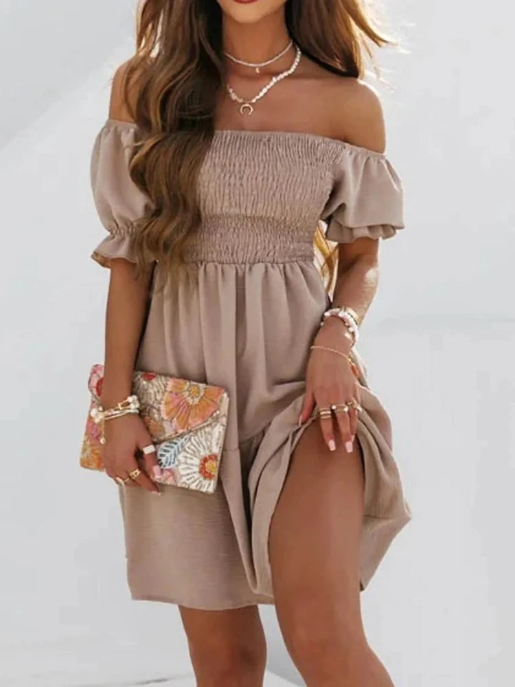 Fashion Sexy Off Shoulder Puff Sleeve Dress for Woman
