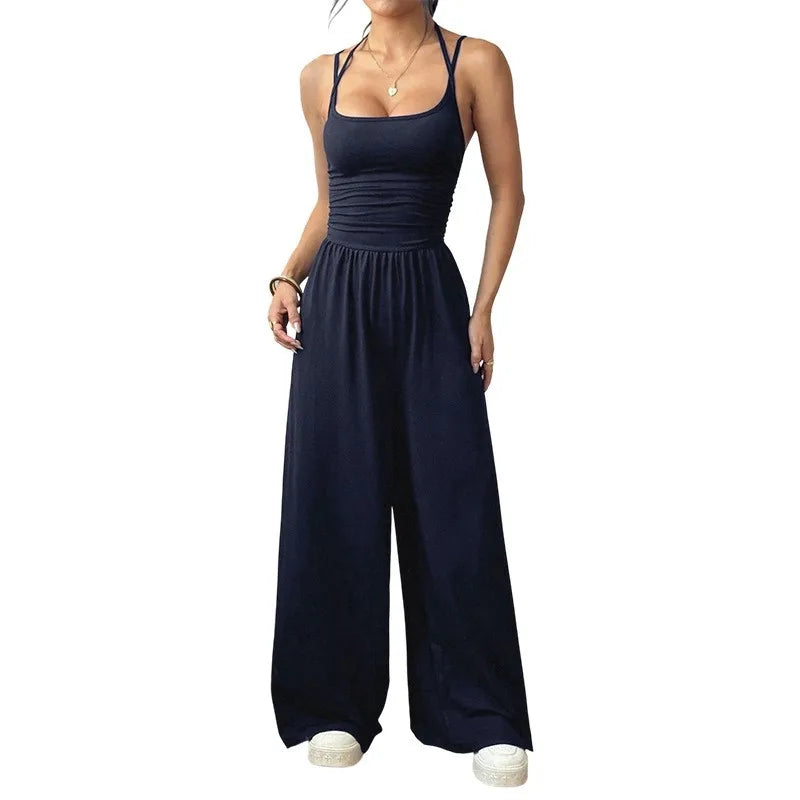 Casual Jumpsuit  Wide Leg Trouser  Sleeveless Sling Silm