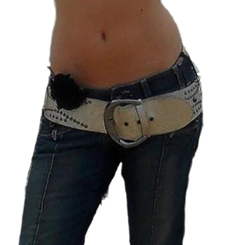 Cowboy Belt for Women Fashion Rivet Belt Wide Belt Gothic