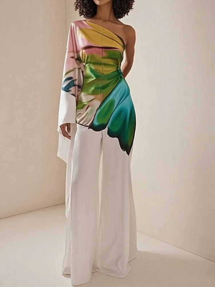 Women's Elegant Jumpsuit One-shoulder Flared Sleeves