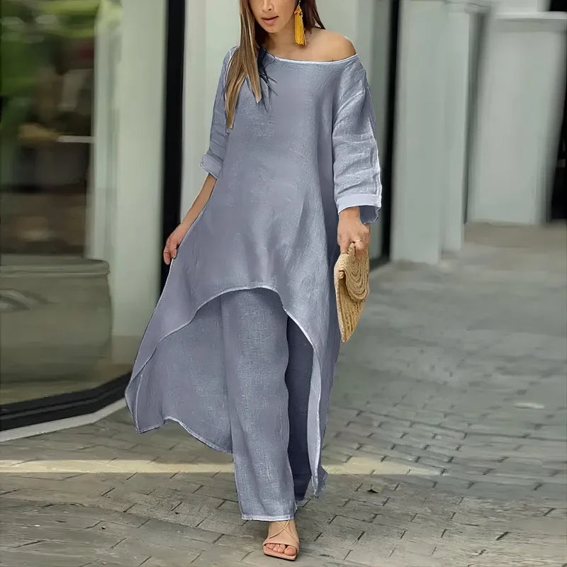 Women's Sets 2 Pcs Sale Casual O-Neck Long Sleeve Asymmetrical Dress
