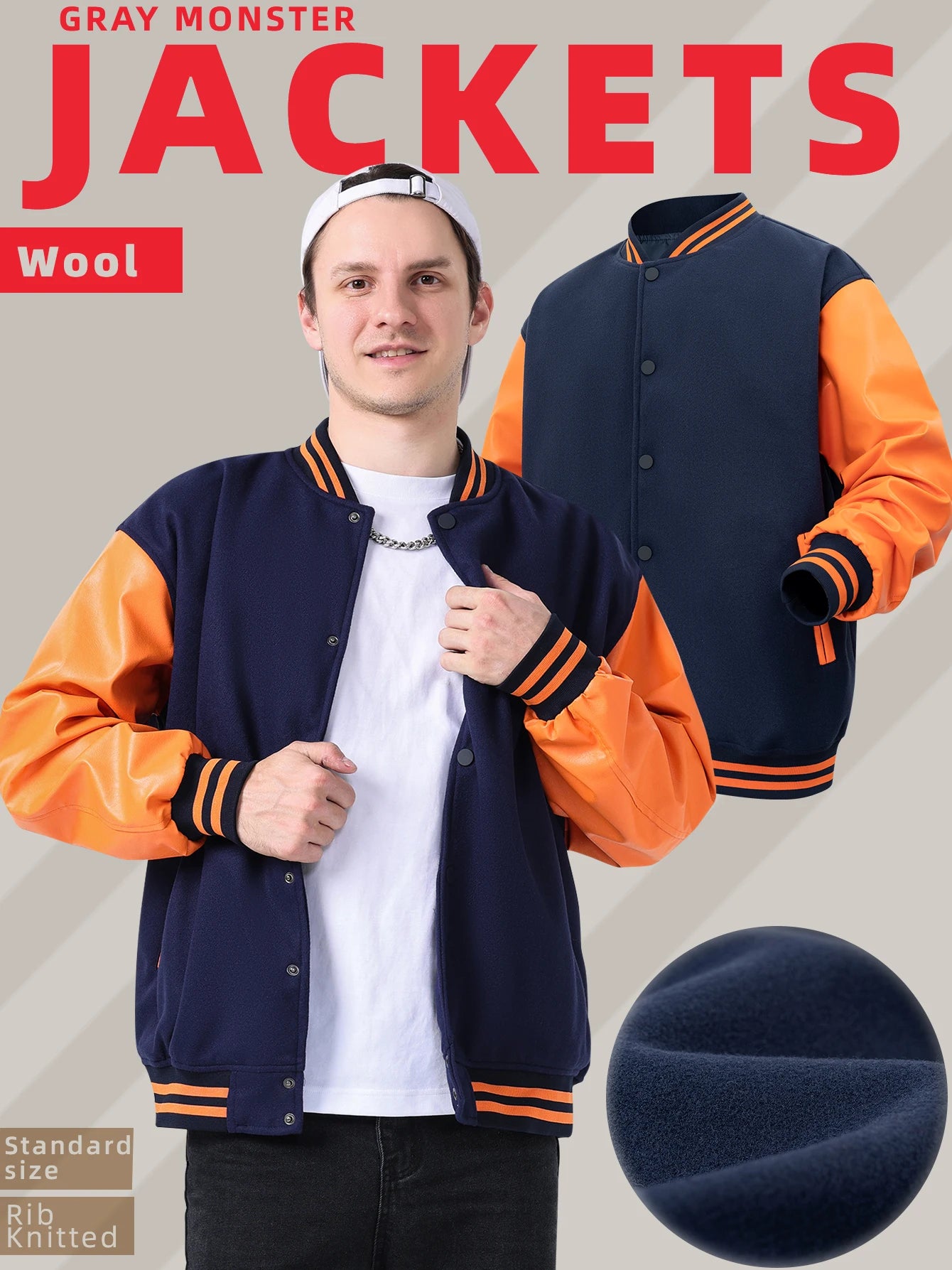 Faux Leather Sleeves Letterman Classic Baseball Coat Bomber Jacket