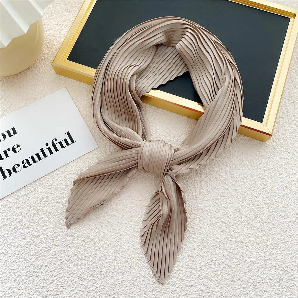 Women Pleated Satin Scarf For Ladies Neckerchief