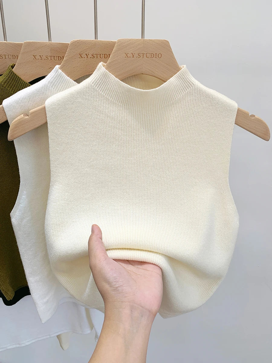 Women Knitted Tank Top  Slim  Short Sleeveless Sweaters