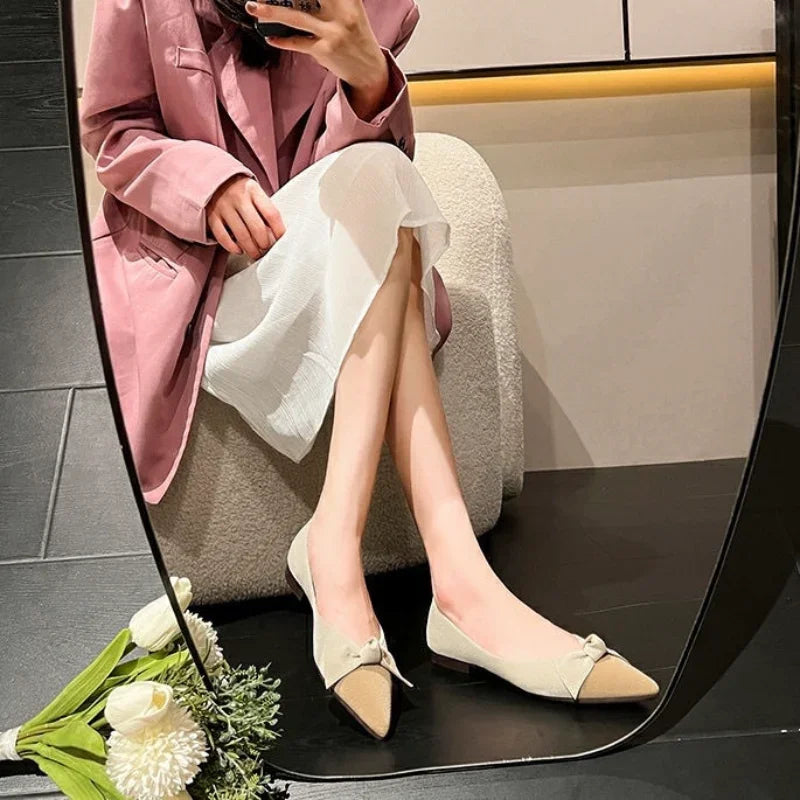 Flats Moccasins Shoes For Women Pointed Toe Office With Bow