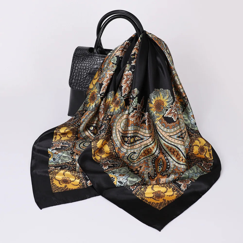 Women Luxury Square Silk Foulard Satin Bandana