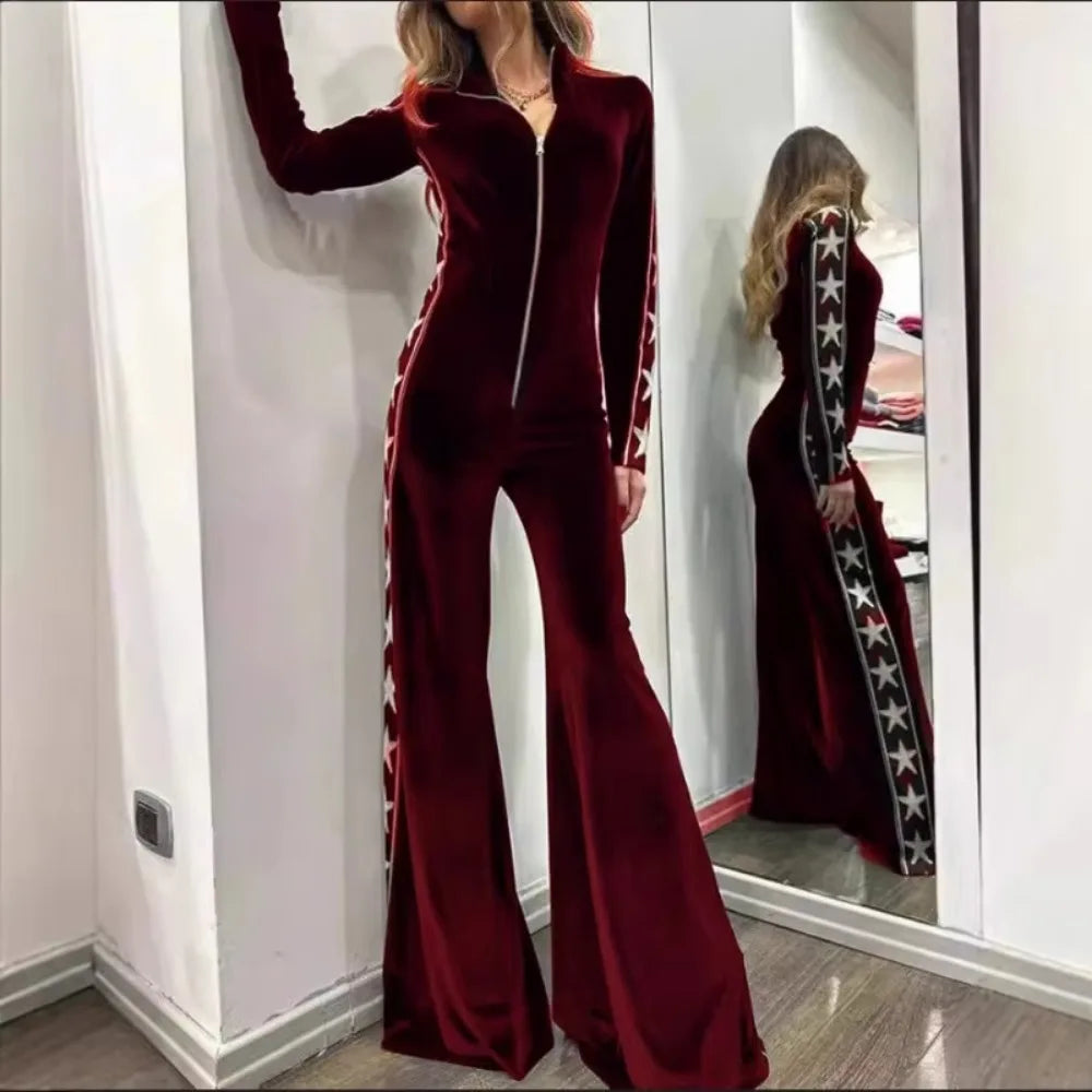 Women's Jumpsuit Fashion Velvet Patchwork
