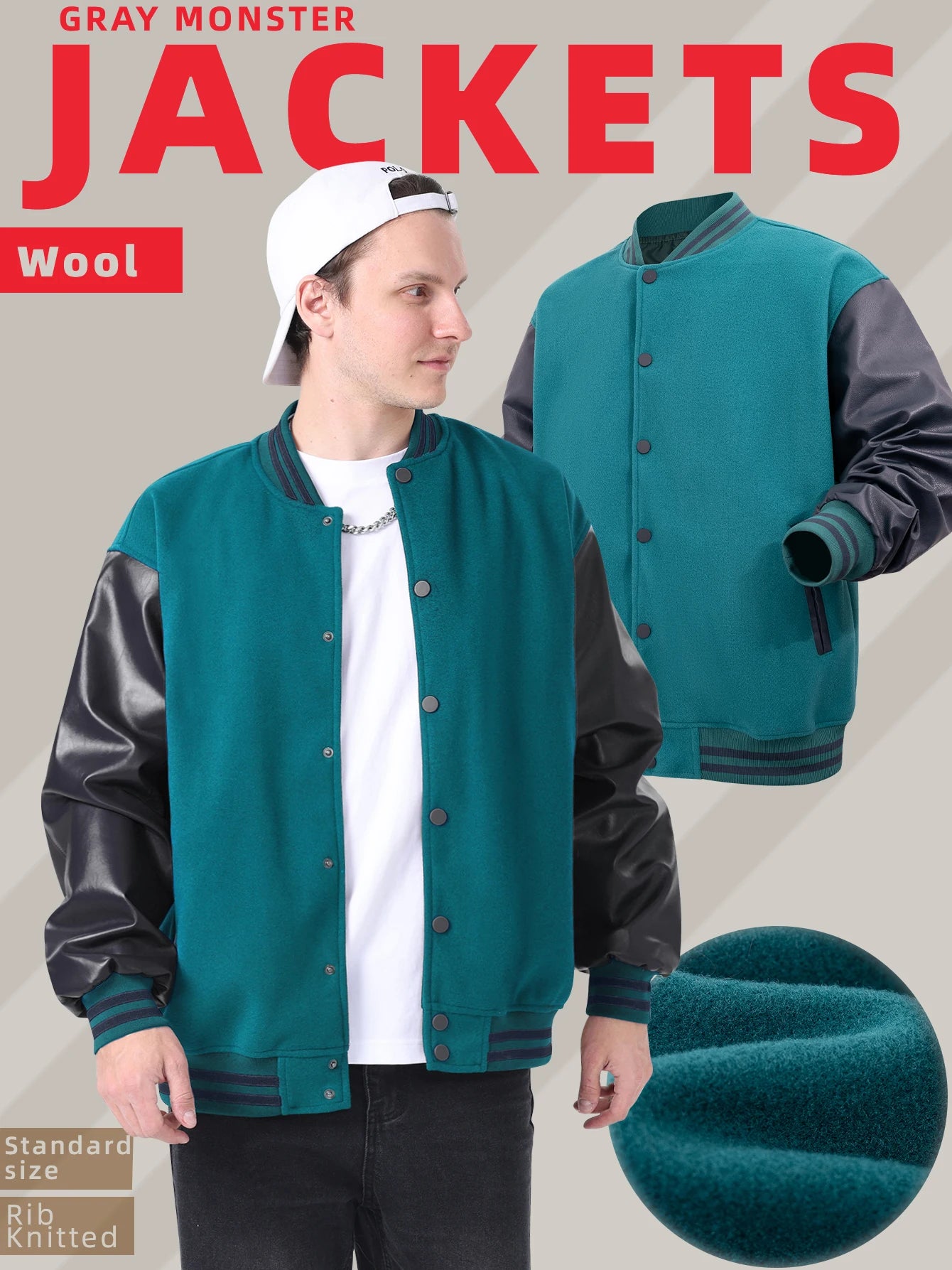 Faux Leather Sleeves Letterman Classic Baseball Coat Bomber Jacket