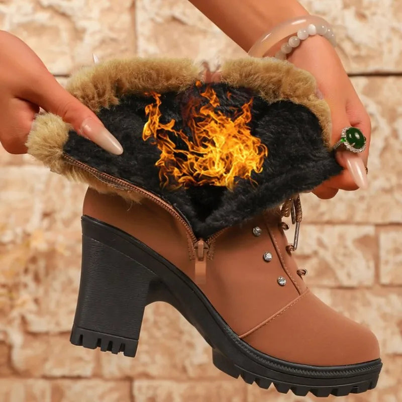 Women Boots High Heels Shoes Plush High Platform Ankle Boots