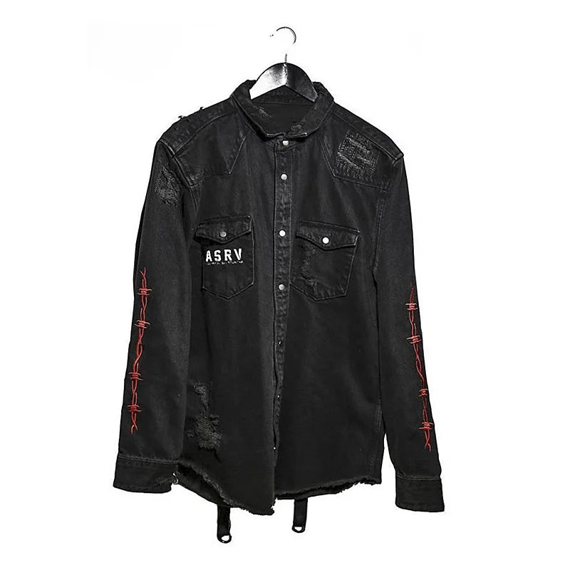 Men's  Fashion Motorcycle Jeans Jackets Causal Cotton Black