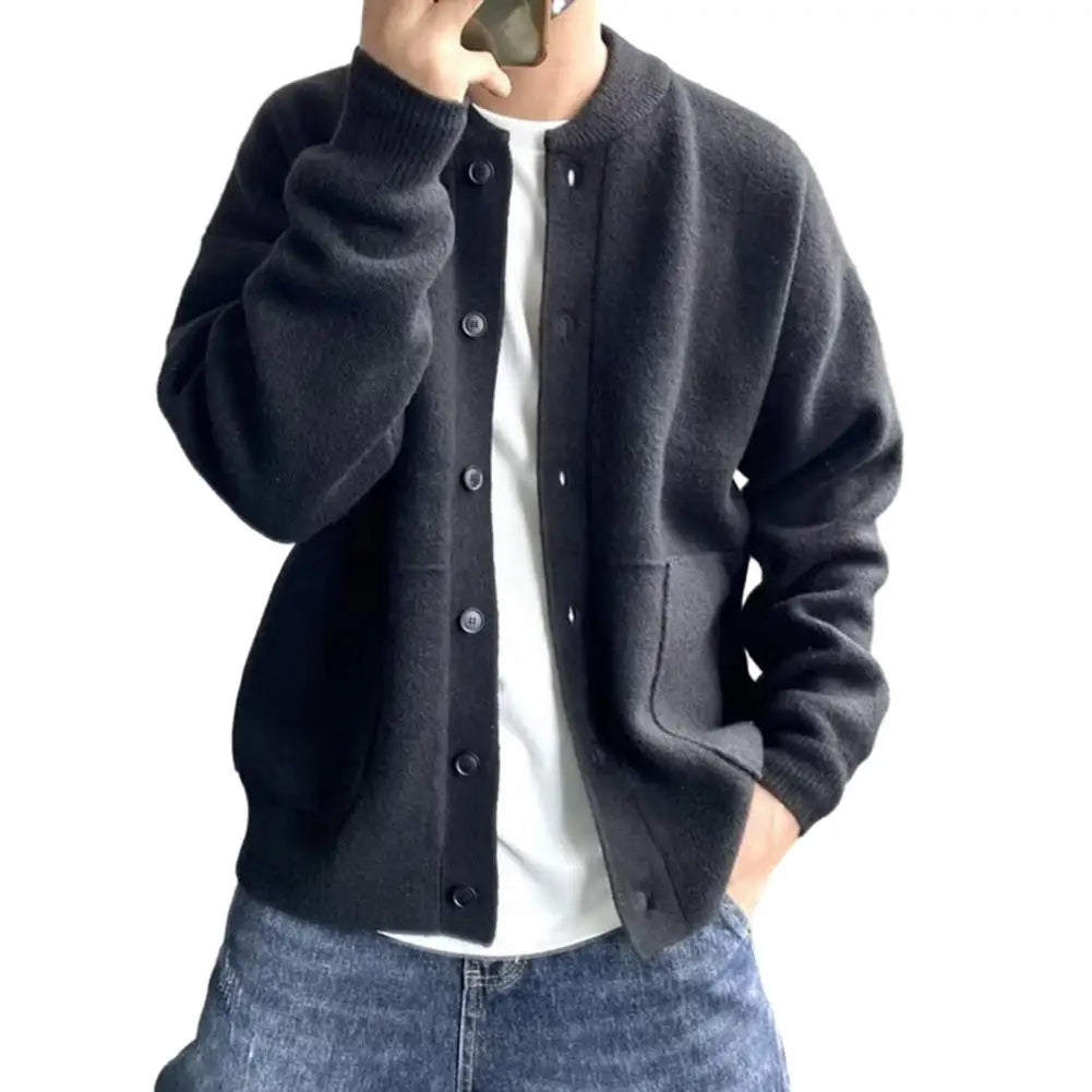Sweater Coat Stylish Men's Knitted Cardigan Sweater with Thick Pockets