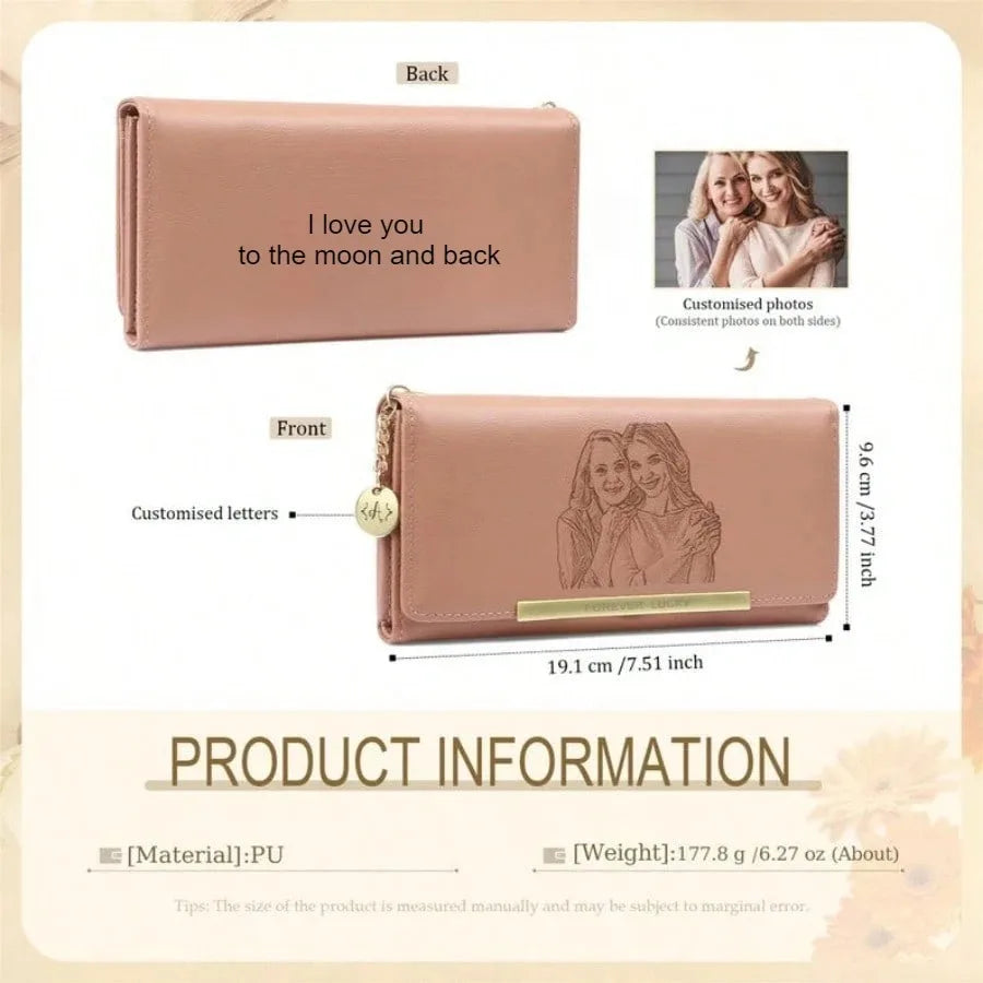 Women Wallet Personalized Leather Purse with Zipper