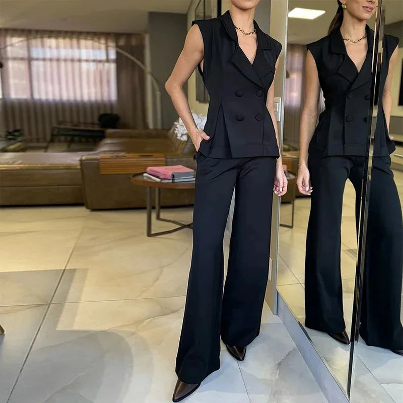 Women's Double Breast Vest and Pants Set