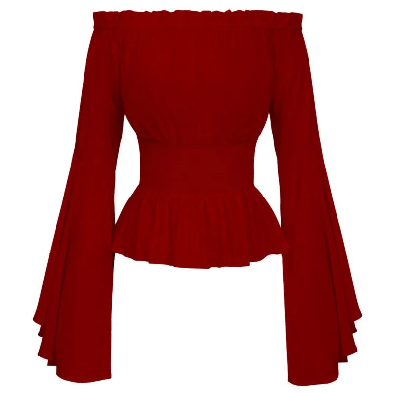 Womens Blouse Gothic Renaissance Flare Sleeves Ruffles Off Shoulder Corset T