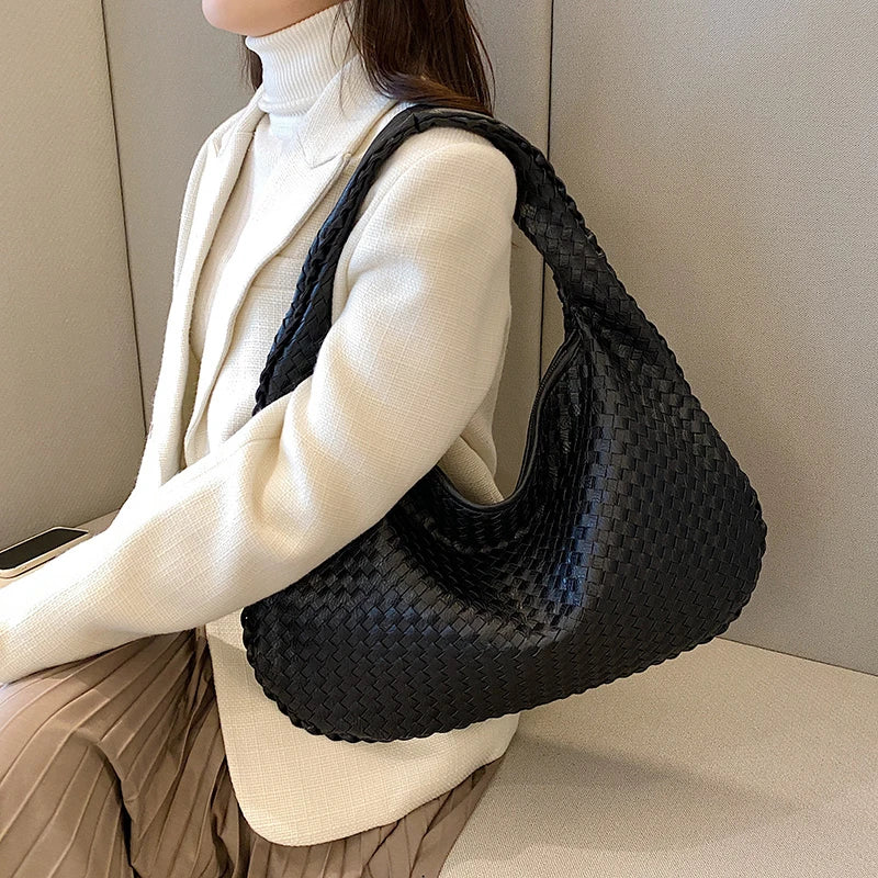 Woven Tote Bag for Women Large Woven Handbag Soft Leather Shoulder Bags