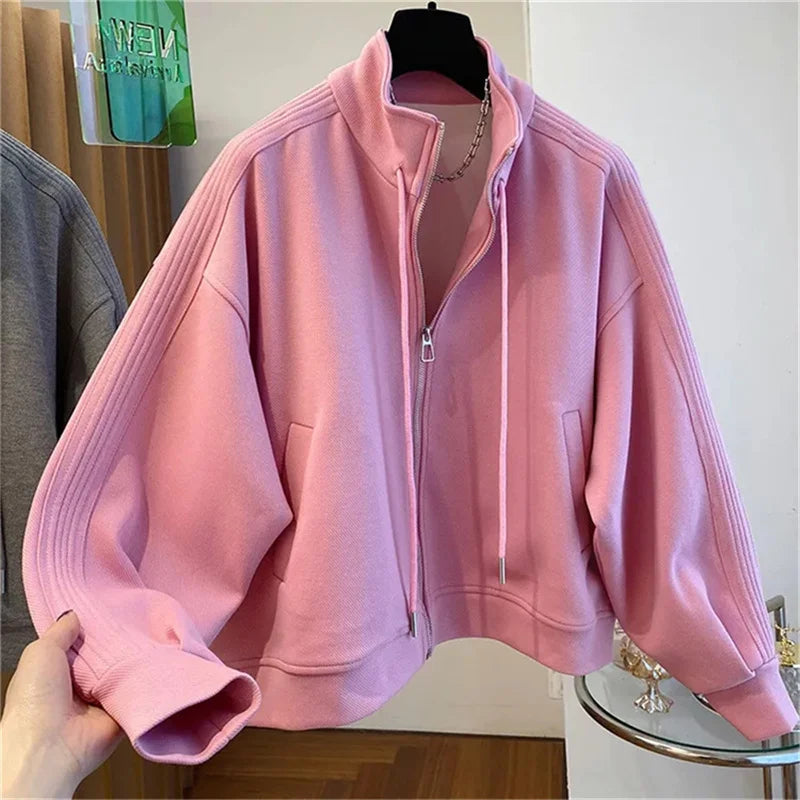 Short Cardigan Zipper Long Sleeve Top Windbreaker Female Outerwear