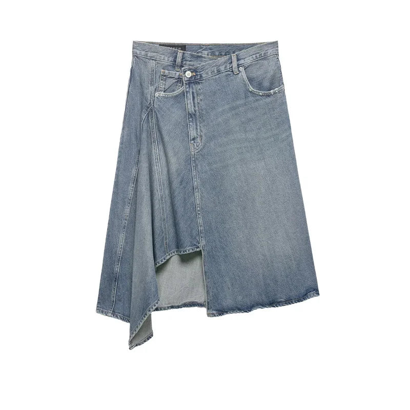 Asymmetrical Denim Skirt for Women Stylish Casual Chic Female Skirts