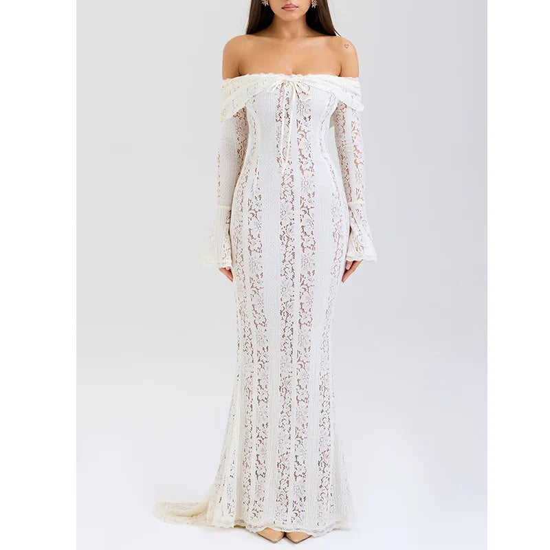 Sexy One-word Shoulder Lace Temperament Tube Top Long Dress