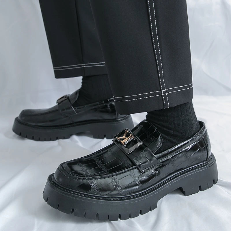 New Platform Men Shoes Slip on Dress Shoes Thick Bottom Loafers