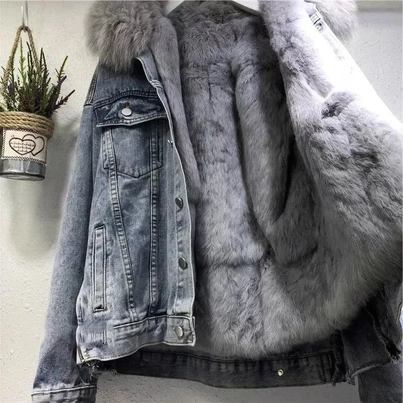 Denim  Basic Fleece Thick Padded Overcoat