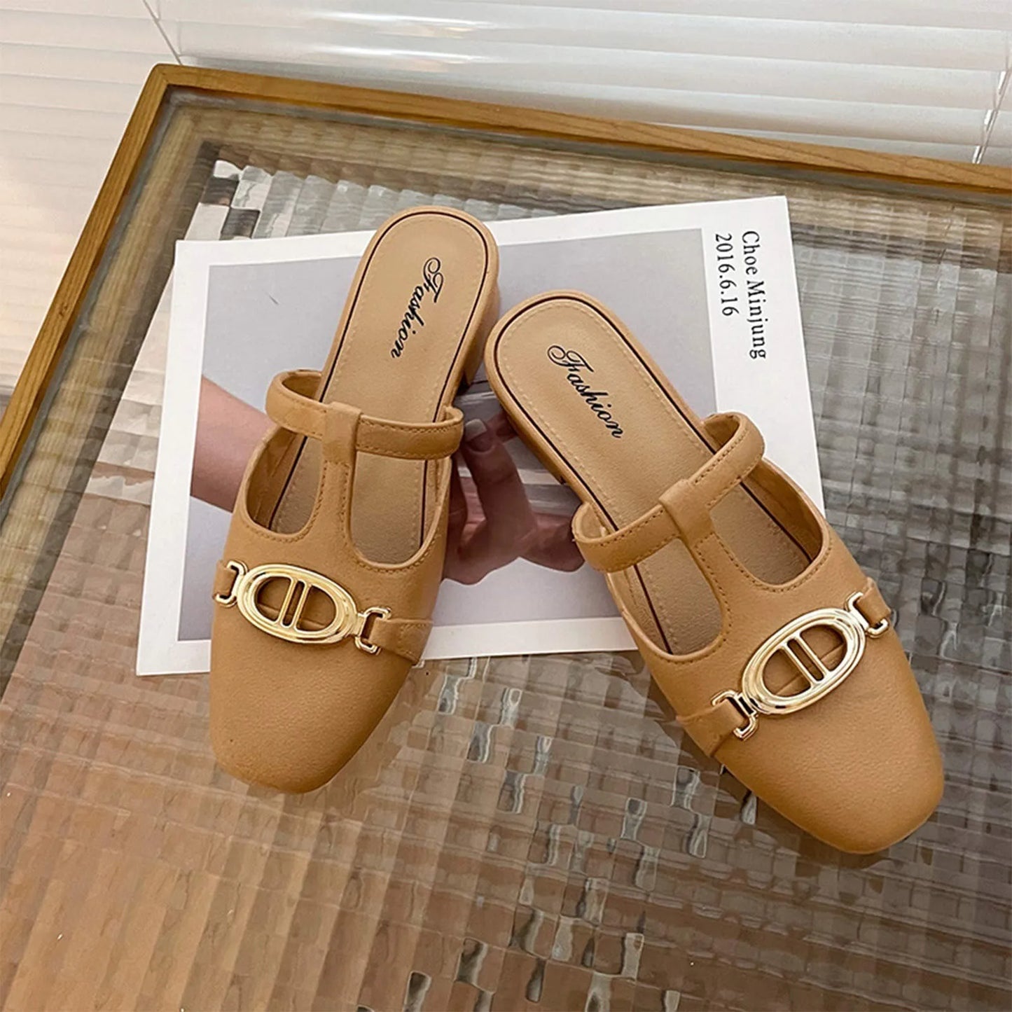 Women Low Heel Retro Luxury Metal  Women's Shoes