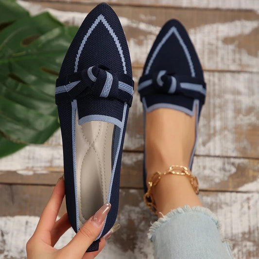 Women Flats 2024 New Knitted Slip Breathable Comfortable Solid Color Shoes