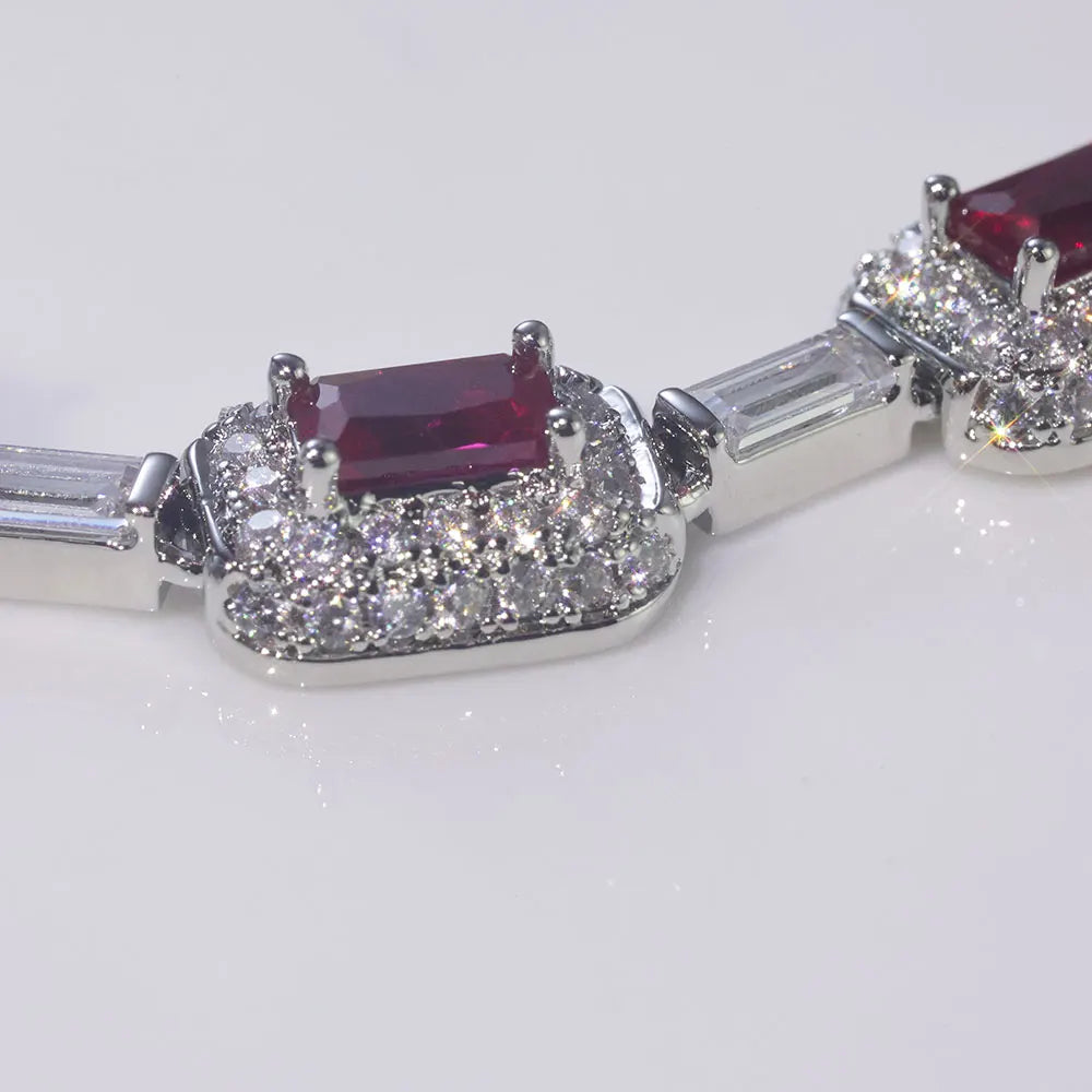 Women's Jewelry Silver Plated Red Diamond Gemstone Bracelet