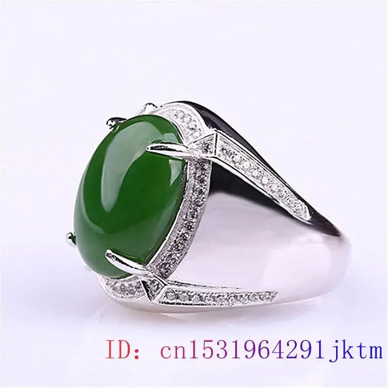 Green Jade Ring Men Zircon Fashion Crystal Charm Gifts Amulet Gemstone
