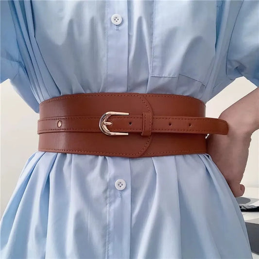 Leather Belts For Women High Quality Adjustable Pu Leather Long Waistband Waist Wide Coat Corset Belt