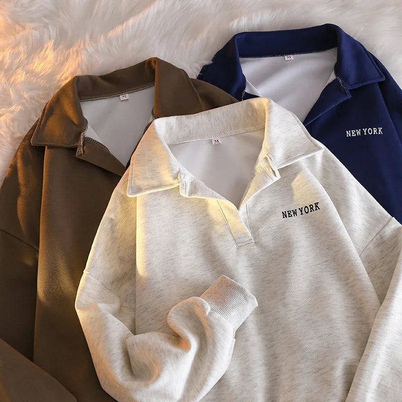 Women Sweatshirt Turn Down Collar Hoodies