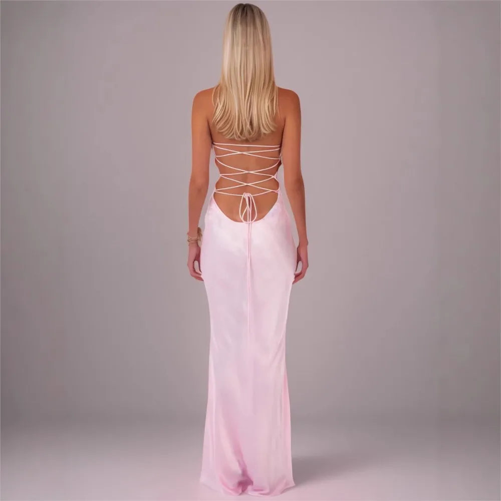 Sexy Tube Top Sequin Solid Color Backless Strappy Dress