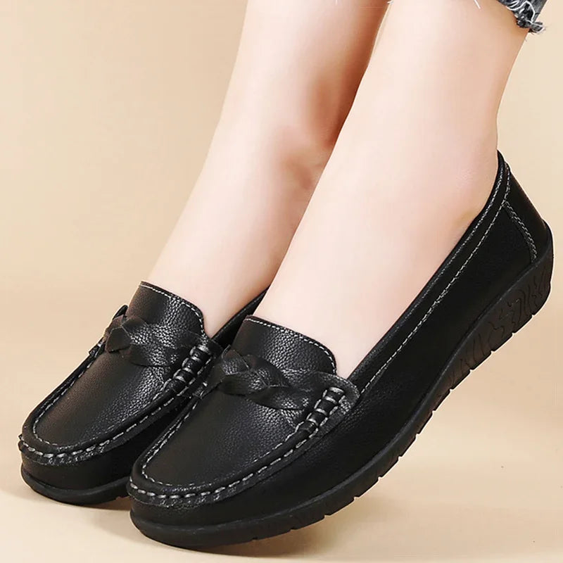 Women Soft Leather Loafer Flats Slip On Casual Shoes
