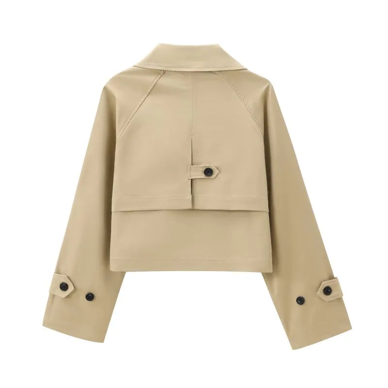 Cropped Trench Women's Autumn Coat Khaki