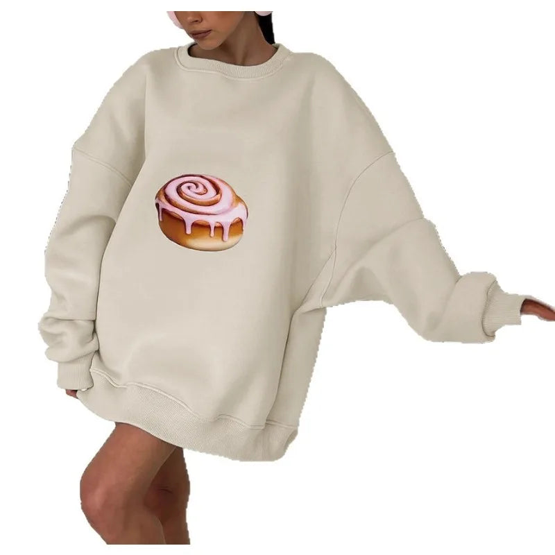 Women's Print Sweatshirt - Fleece-Lined, Loose Fit, Slimming Long-Sleeve