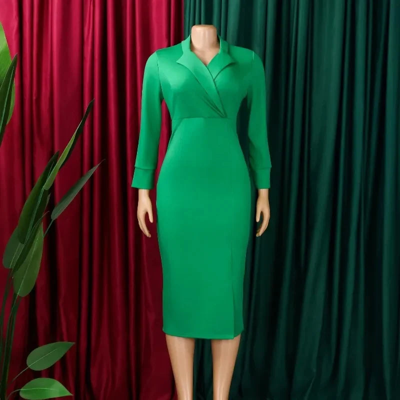Women V Neck Full Sleeve Solid Sheath Package Dress