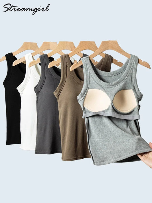 Women Thread Tank Tops With Built In Bra Padding