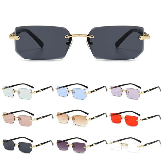 Rimless Sunglasses for Men Women Fashion Frameless Rectangle Sun Glasses