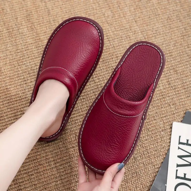 Unisex Leather Slippers  Non-slip Waterproof Floor Slides