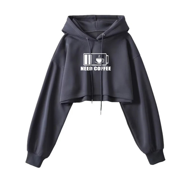 Sexy Short Hooded Sweatshirts Women Long Sleeve Crop Tops