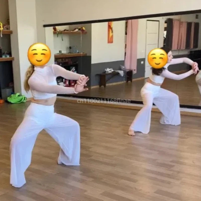 Dance Performance Set for Women, Elegant Classical Modern Dance Practice Top, Pants Set