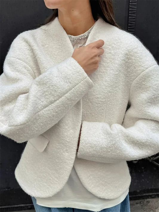 White Loose Knitwear Jackets For Women