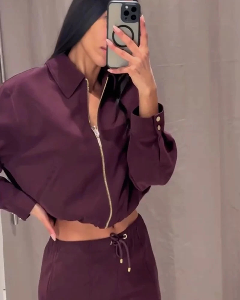 3-Color Loose Zip-up Jacket Casual Chic  Jacket