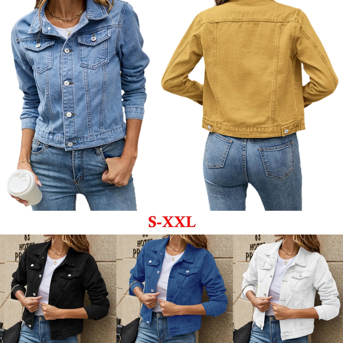 Women's Denim Jackets Fashion Female Casual Long Sleeve Lapel Slim Jean Jacket