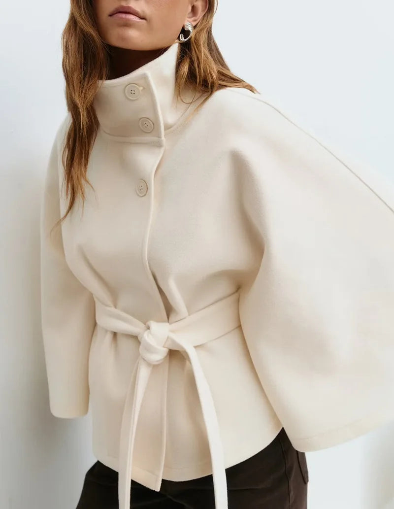 Women'S Slim Turtleneck Coat Short Solid Color Outerwear