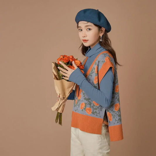 Women's Knitted Vest Kawaii  Solid Printed Waistcoat