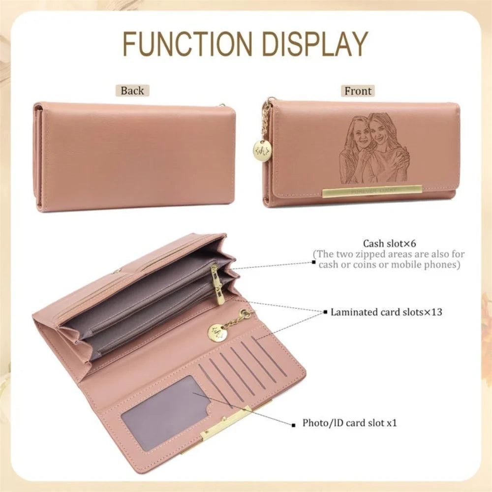 Women Wallet Personalized Leather Purse with Zipper