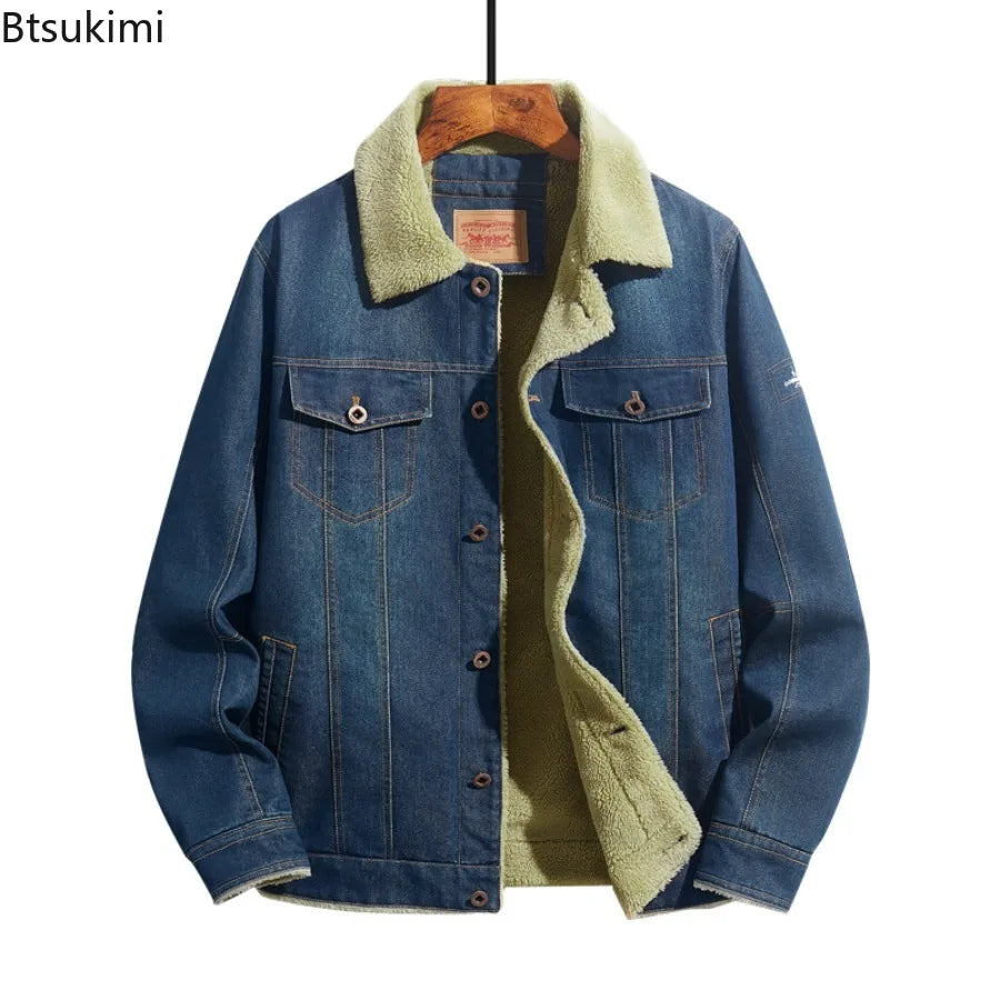 Men Denim Jackets Autumn Winter Lamb Fleece Lining Warm